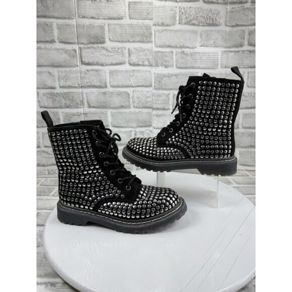 Wild Pair Ryder Women's Size 5.5 Silver Studded Black Combat Zip Ankle Boots